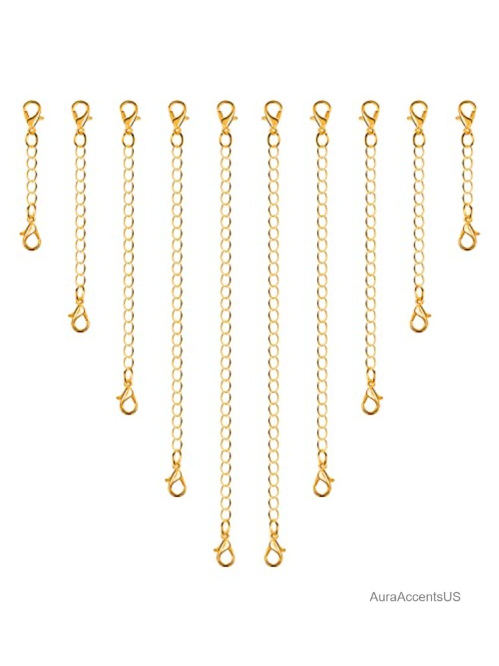 10pcs Gold Stainless Steel Jewelry Extenders Assorted Sizes 2-6 inch